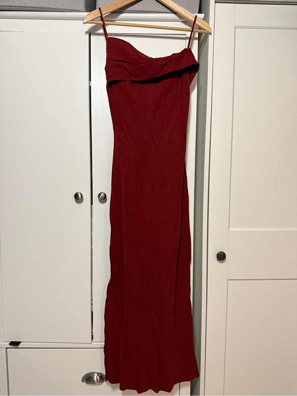 Zara Burgundy Maxi Slip Dress with Spaghetti Straps